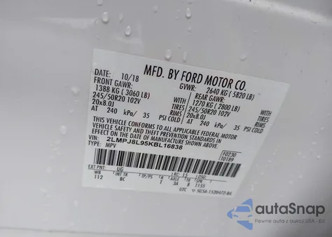 2019 Lincoln Nautilus Reserve z USA, uszkodzony, nr VIN 2LMPJ8L95KBL16838